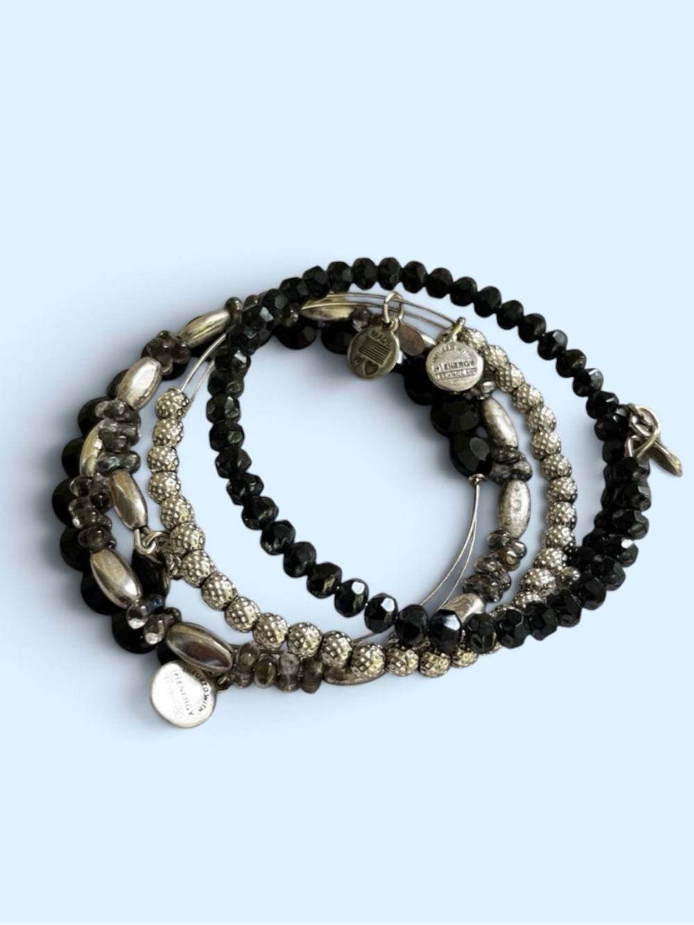 Alex and Ani Set of Black and Silver Women’s Beaded Bracelets